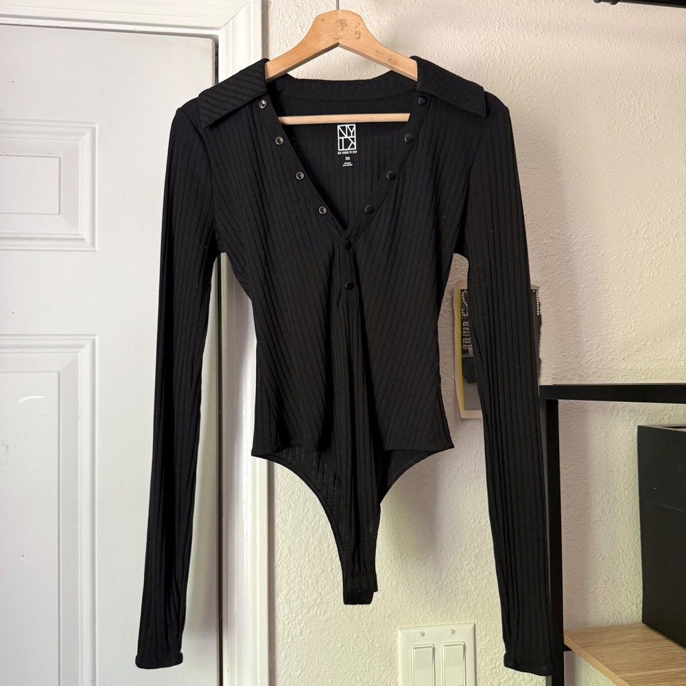 NYTP NOT YOURS TO KEEP black rib ribbed long sleeve knit bodysuit